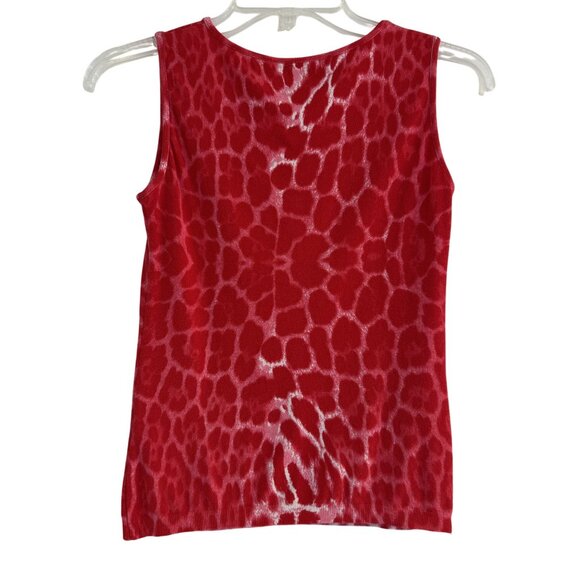 Blumarine Leopard Print Embellished Red Sleeveless Rib Hem Stretchy  Top Size 4 - Picture 2 of 9